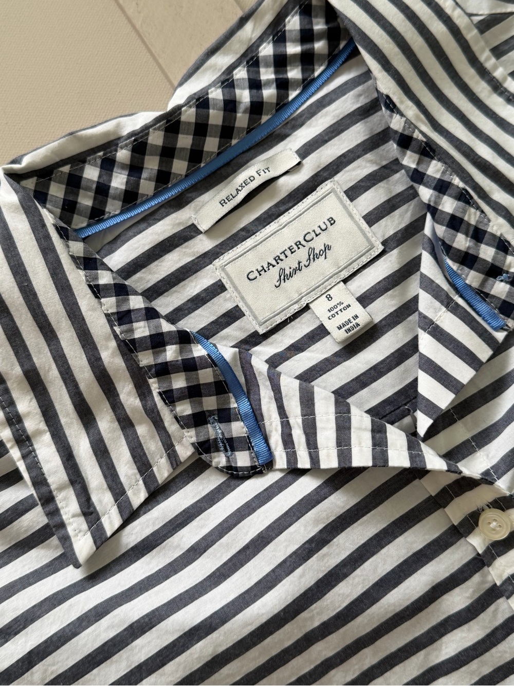 Charter Club Striped Button-Down Shirt - Navy & White